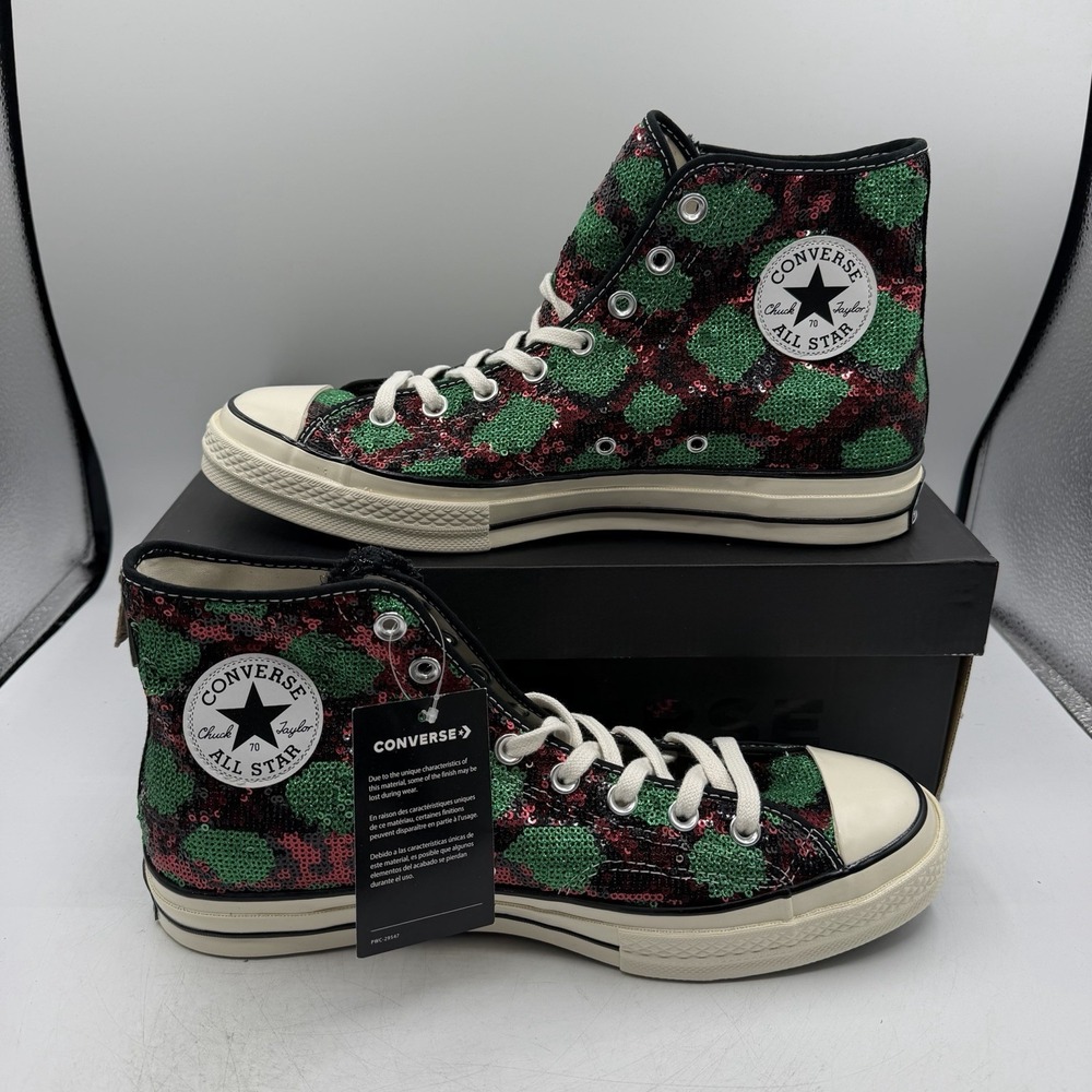 Converse Chuck Taylor 70 Hi Shoes Mens 8.5 Womens 10.5 Red/Green Sequin Sneakers